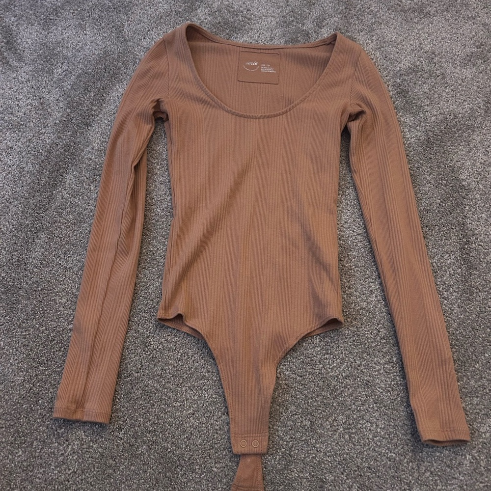 Aerie Ribbed Brown Top